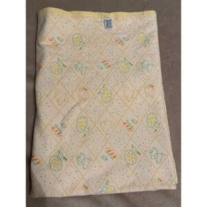 Vintage Carters Baby Blanket Cotton Yellow Rabbit Elephant Tree Spring 30x28